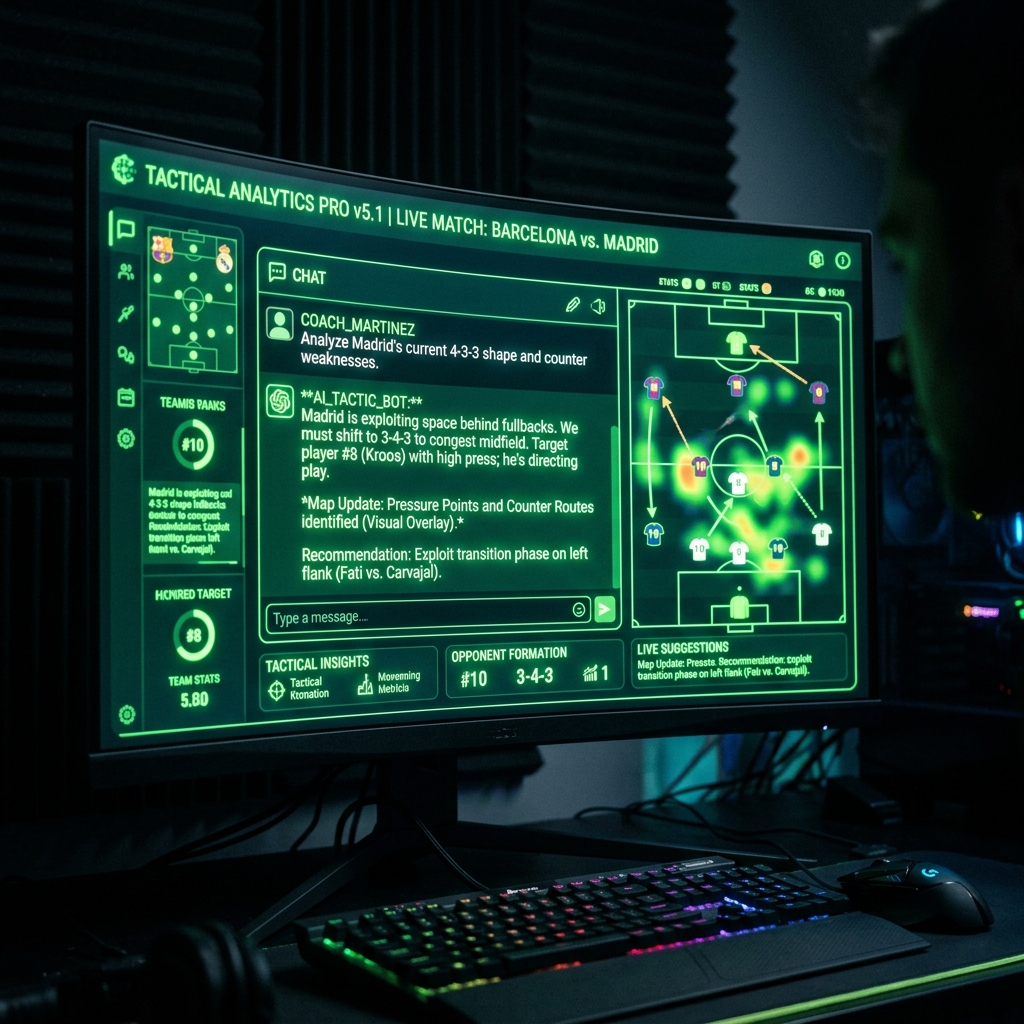Interface de chat IA analysant des tactiques sportives